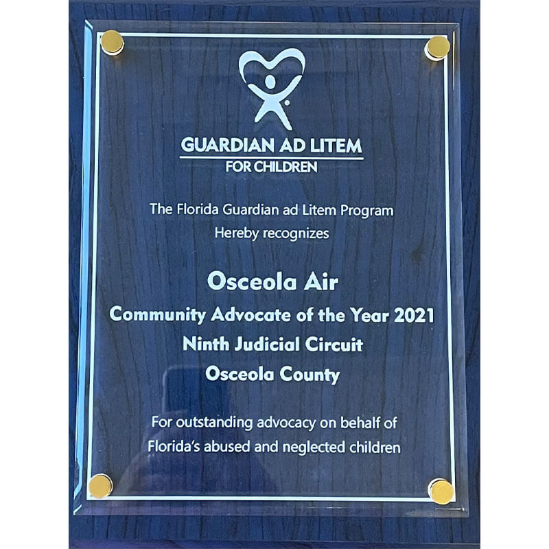 Guardian ad Litem Community Advocate of the Year 2021 award