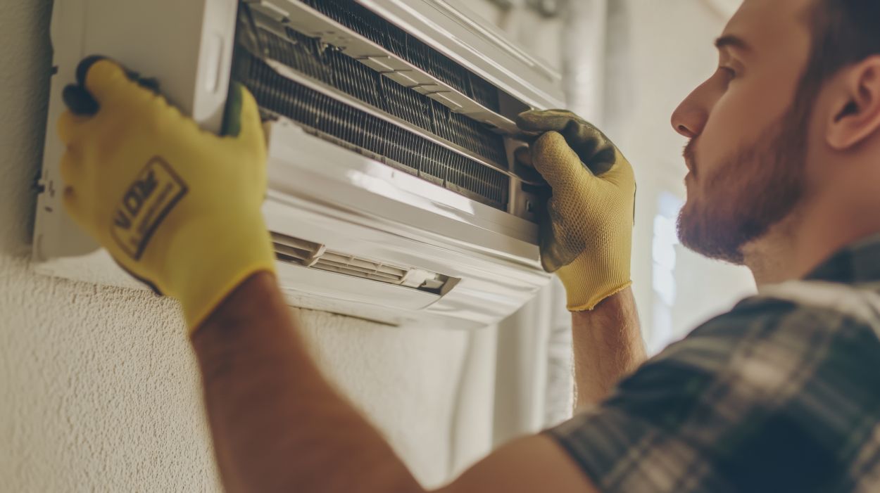 An Hvac Technician Installing An Air Conditioning Unit