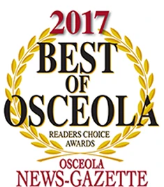2017 Best of Osceola Readers Choice Awards logo, featuring a gold laurel wreath and Osceola News-Gazette text.