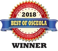 2018 Best of Osceola winner badge from Osceola News-Gazette Readers Choice Awards, featuring a red, blue, and gold ribbon design.